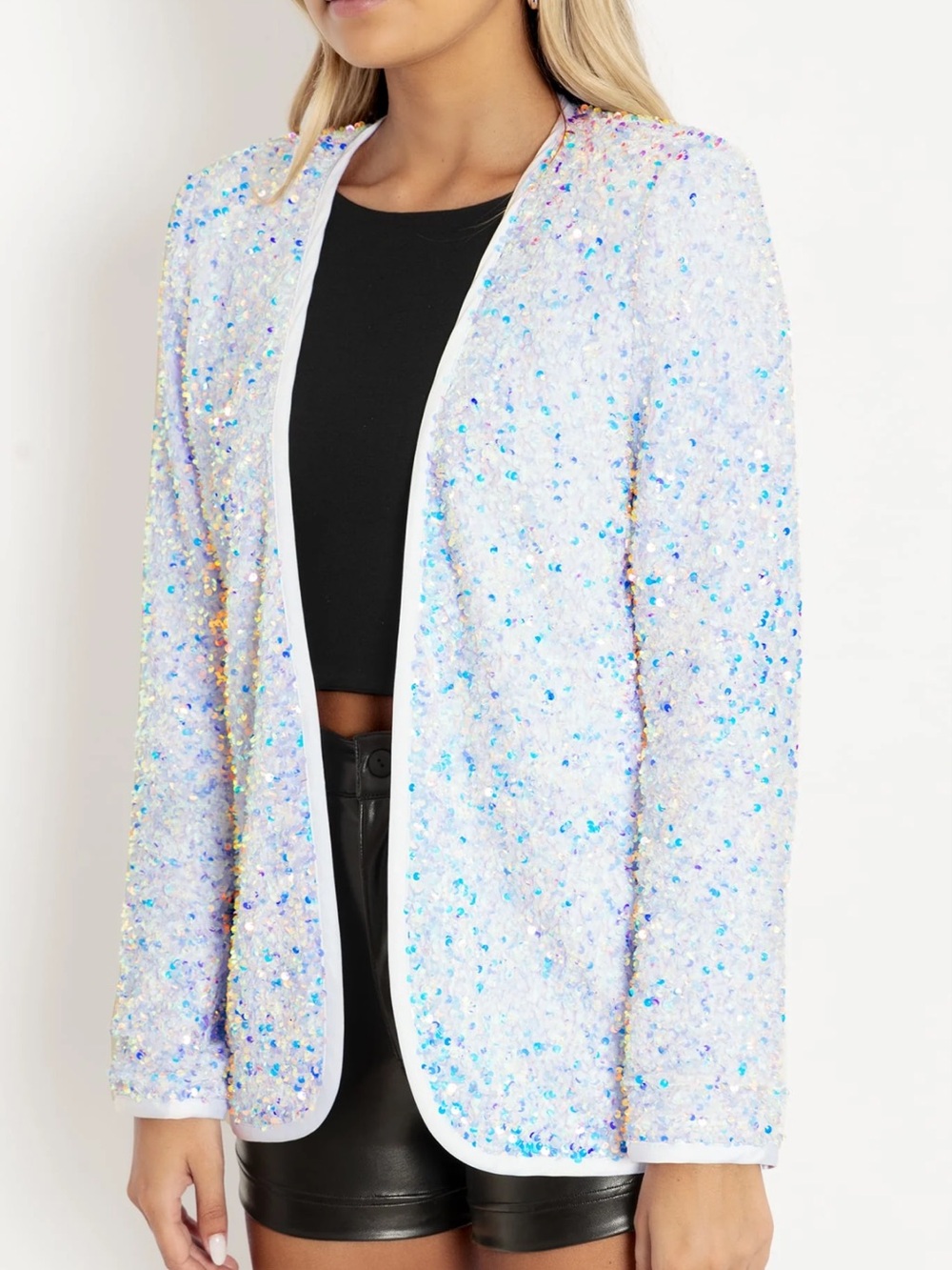 BlackMilk Sparkle Sparkle Holo Sequin Velvet Blazer White Iridescent Size 18